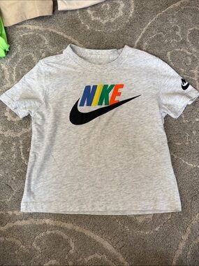 Nike Light Gray Tee with Rainbow Logo and Black Swoosh